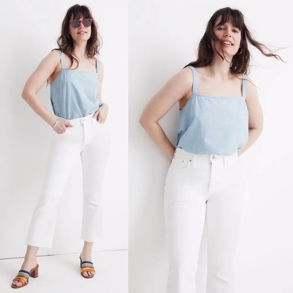 Madewell Cali Demi-Boot Jeans in Pure White w/ Raw-Hem size 28